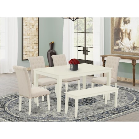 East West Furniture 6 Piece Capri Dining Set - Linen White CABR6-LWH-02